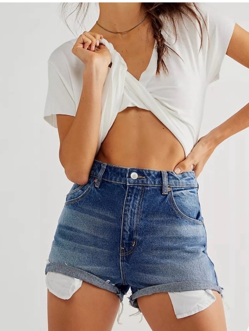Rolla's Dusters High Rise Slim Shorts Margot Blue Organic Size 25 festival denim